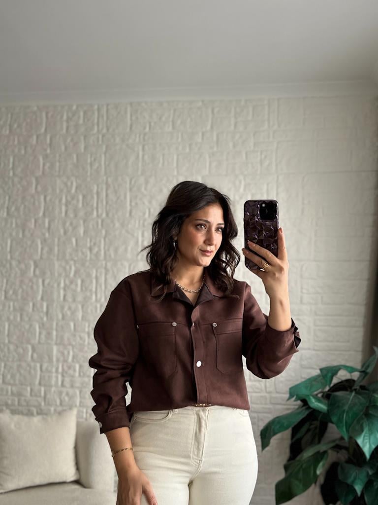 Özel Üretim Süet Over Size Ceket Gömlek Kahverengi