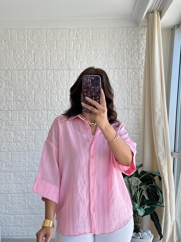 Pembei Kısa Kol Arka Pens Detay Gömlek