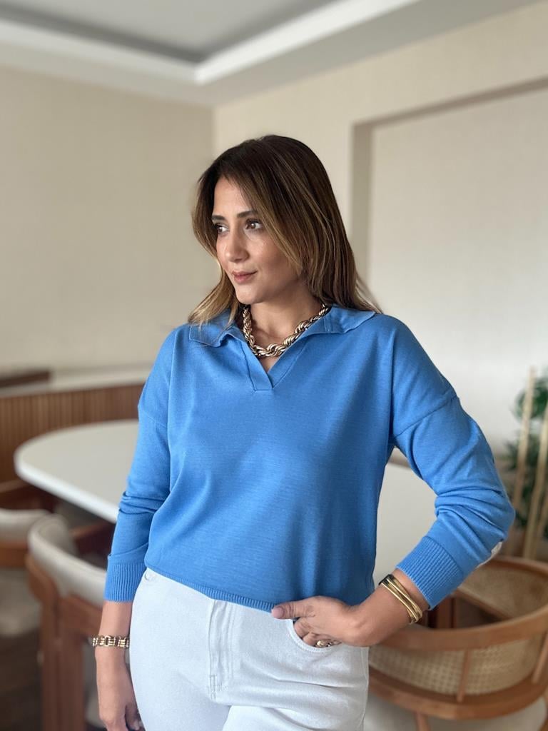 Polo Yaka Mavi ı İnce Triko