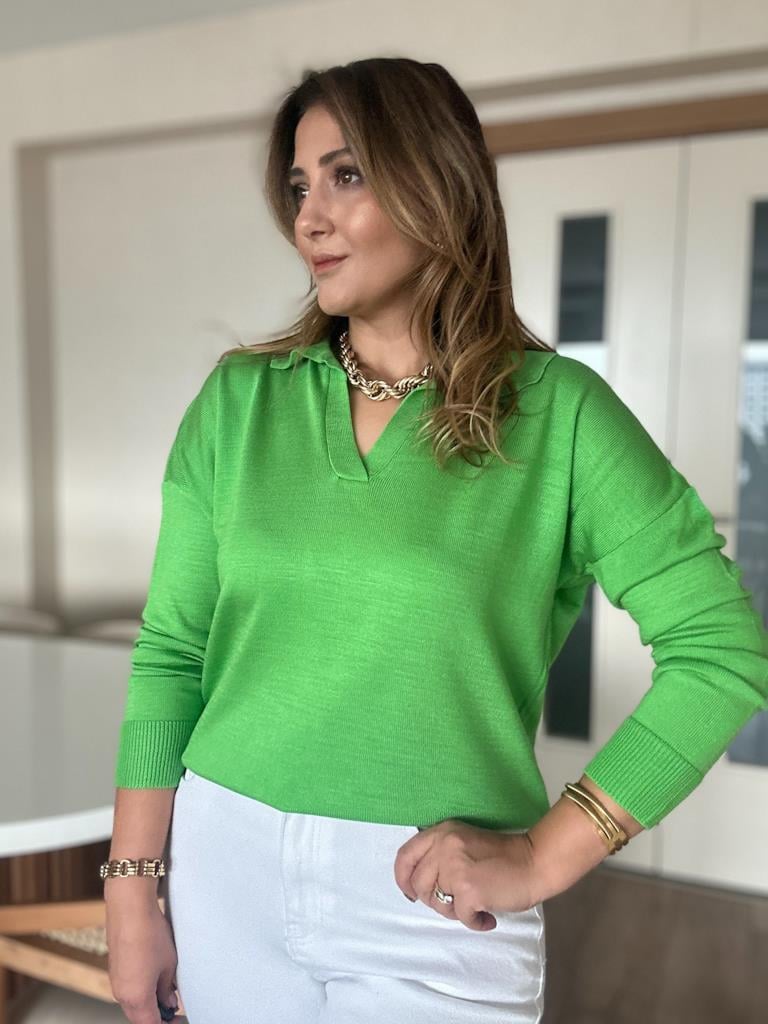 Polo Yaka Yeşil ı İnce Triko