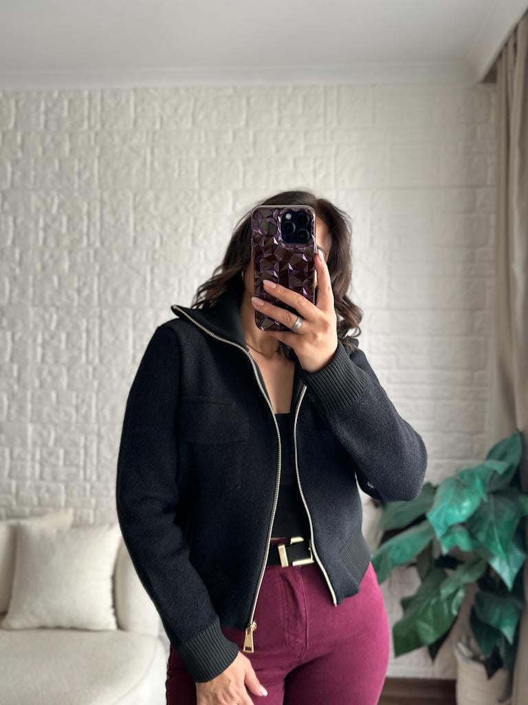 Premium Angora Fermuarlı Triko Ceket Siyah