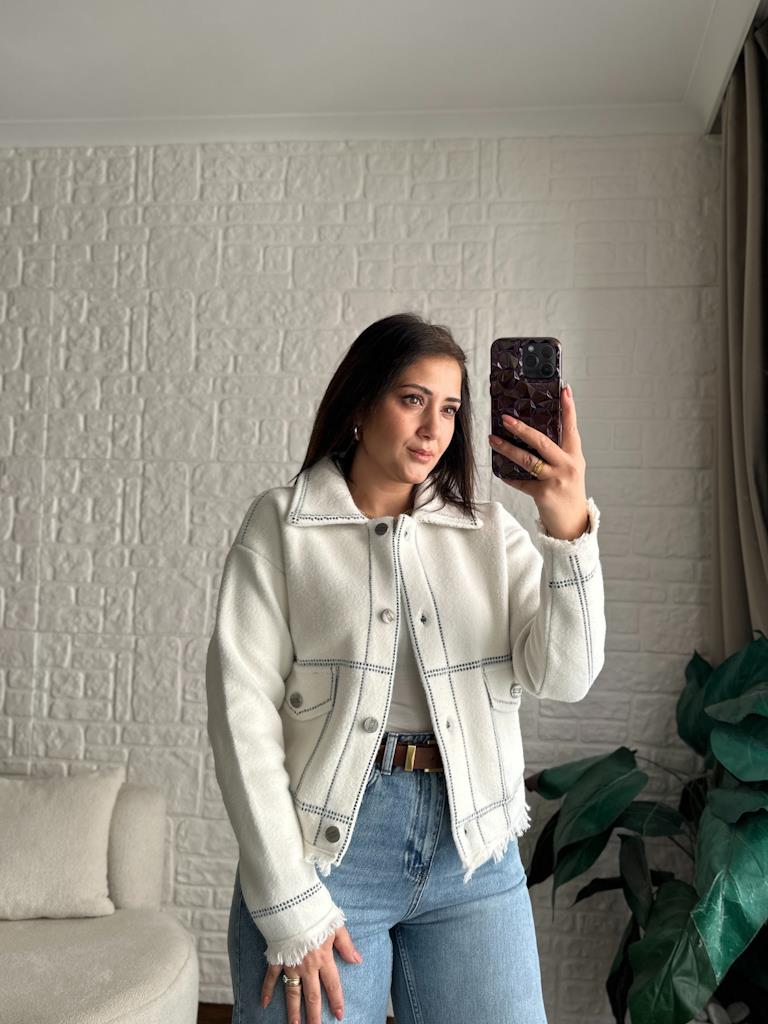 Premium Angora Gömlek Yaka Ceket Ekru