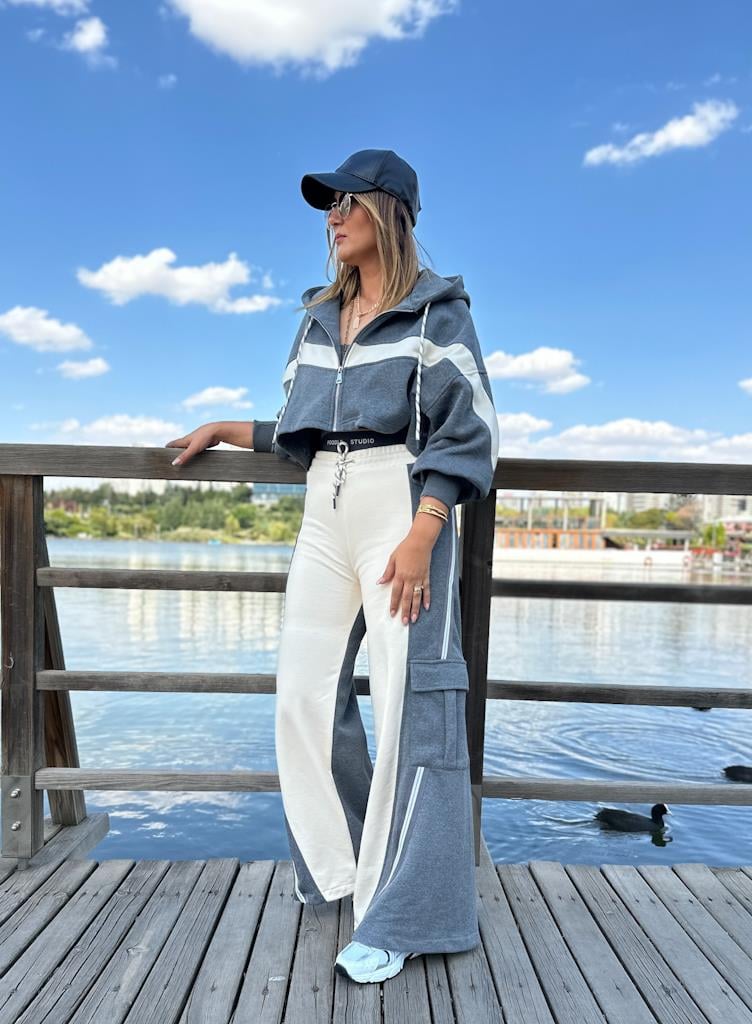 Premium Fermuarlı Sweatı Crop Eşofman Tasarım Üçlü Takım