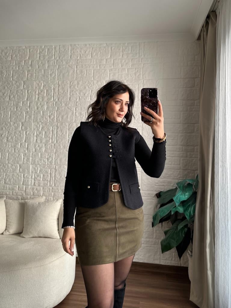 Premium Gold Düğme Triko Siyah