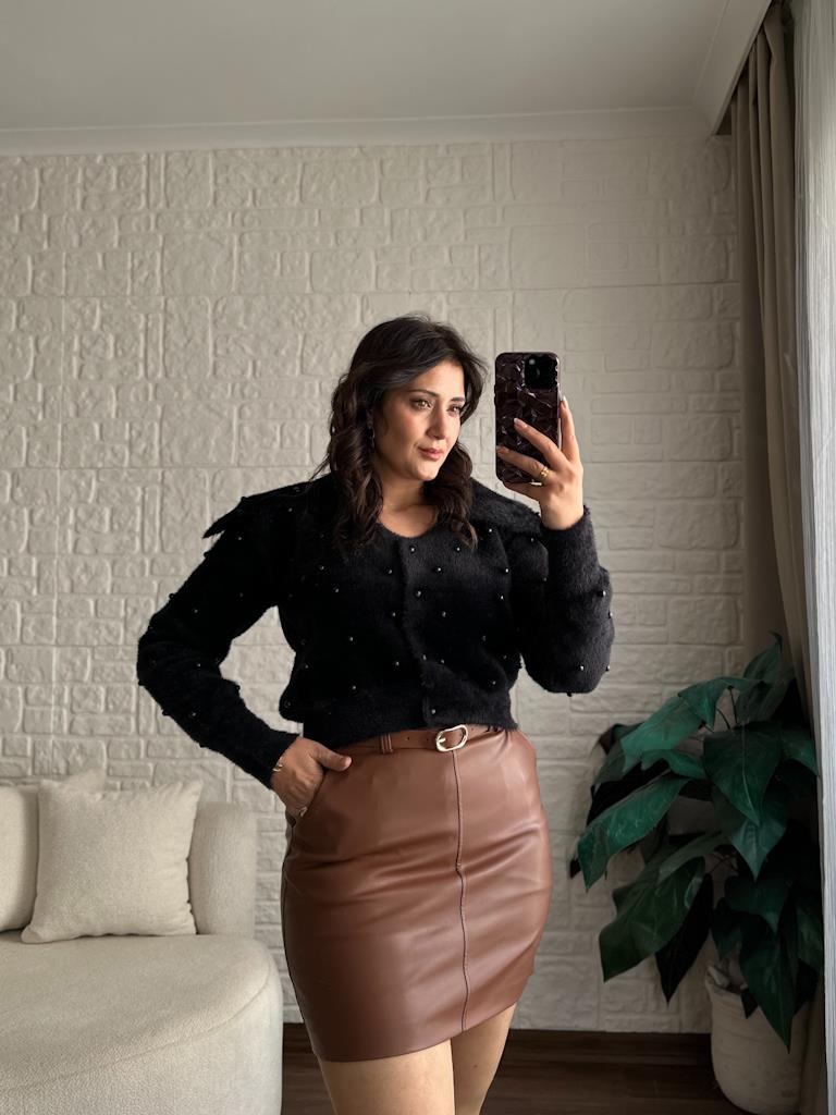 Premium İncili Angora Ceket Siyah