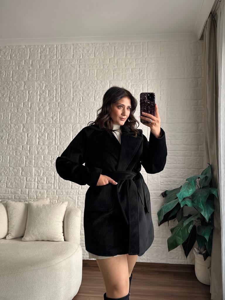 Premium Kaşe Kısa Kaban Siyah