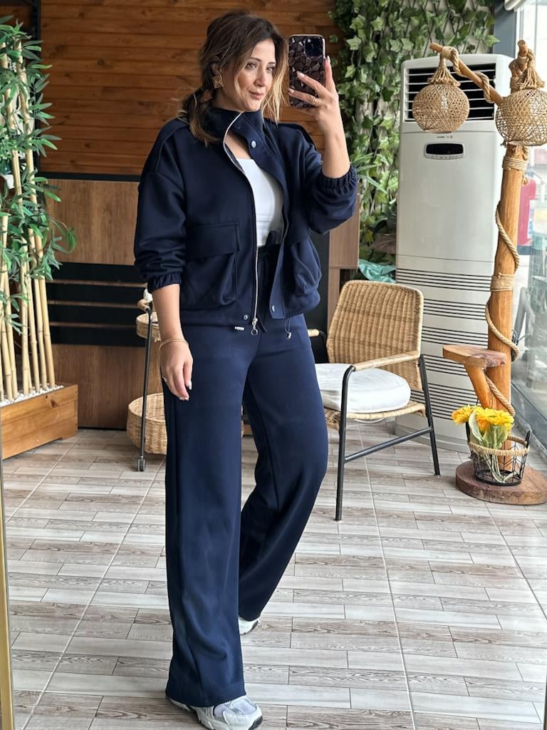 Premium Modal Oys Kumaş Fermuarlı Cepli Takım Lacivert Kod 1108