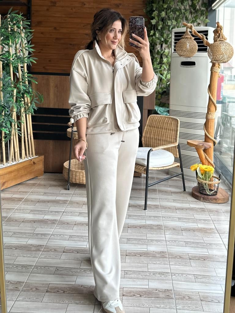 Premium Modal Oys Kumaş Fermuarlı Cepli Takım Taş Kod 1108