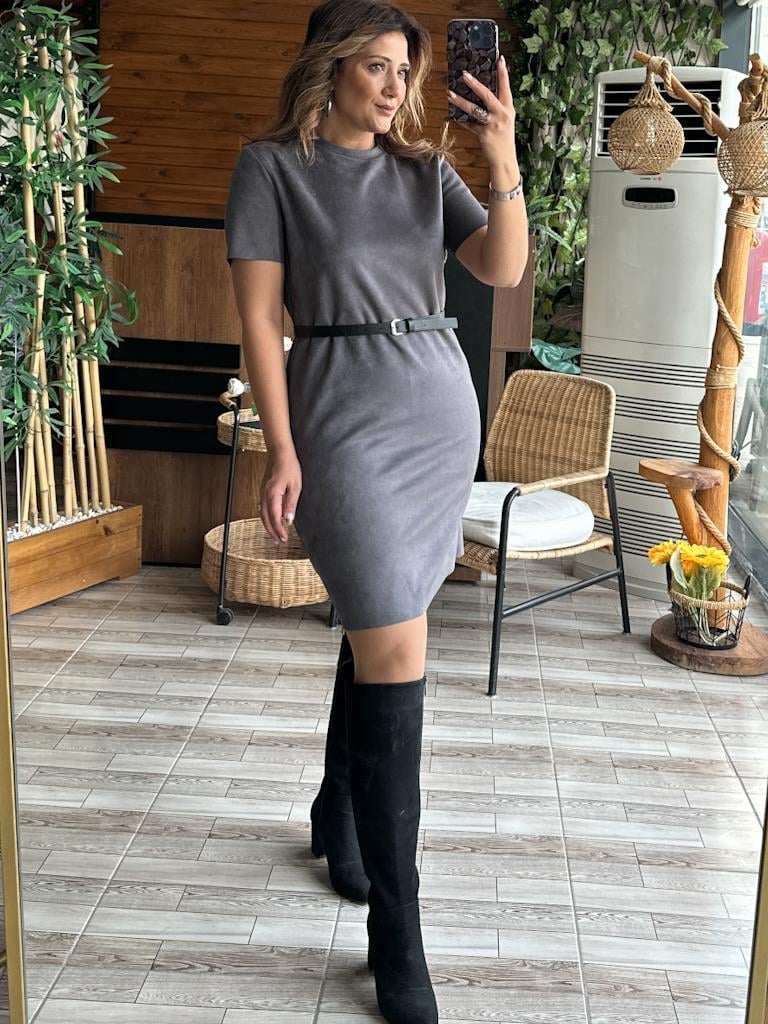 Premium Özel Üretim Nubuk Elbise Antrasit