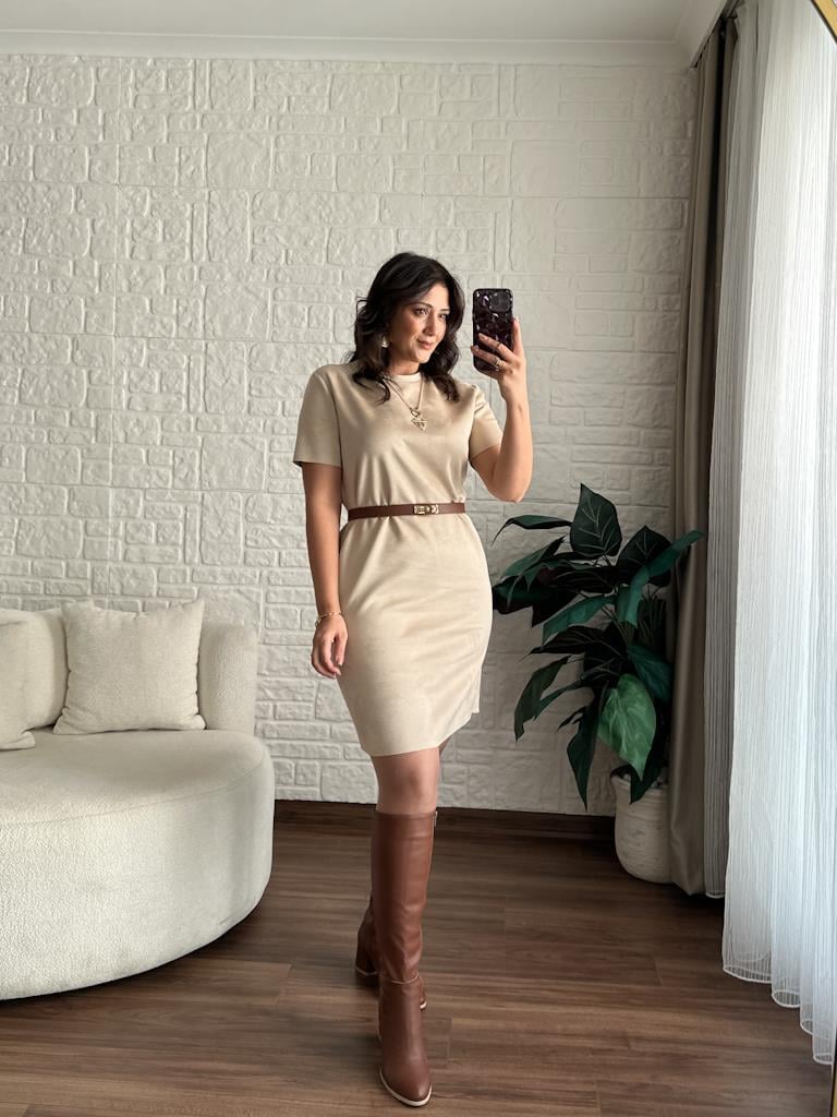 Premium Özel Üretim Nubuk Elbise Bej