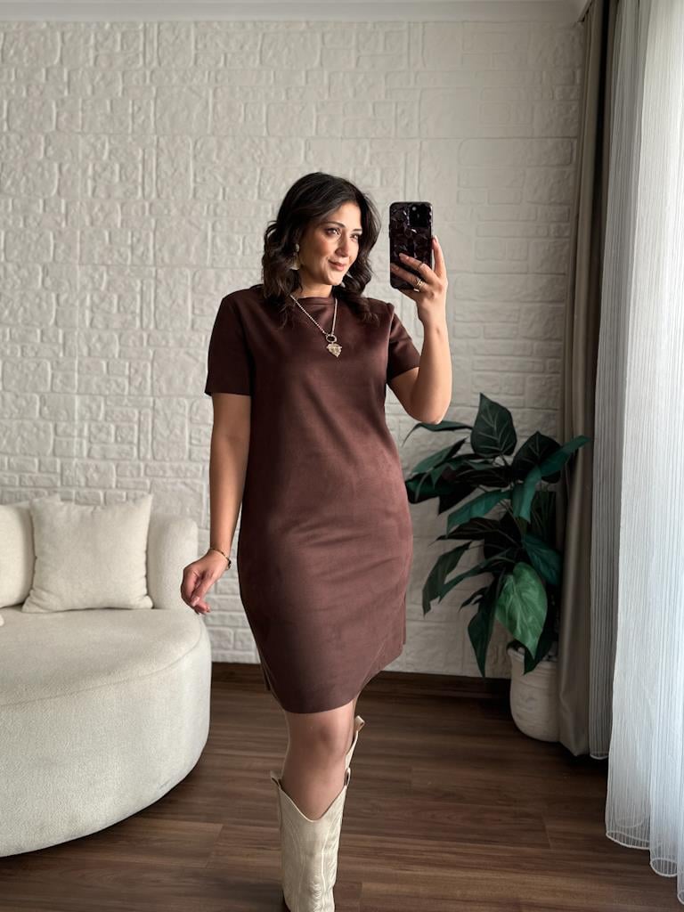 Premium Özel Üretim Nubuk Elbise Kahverengi