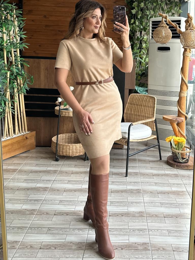 Premium Özel Üretim Nubuk Elbise Vizon