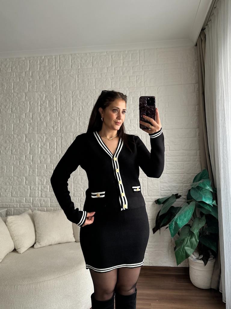 Premium Şeritli Triko Takım Siyah