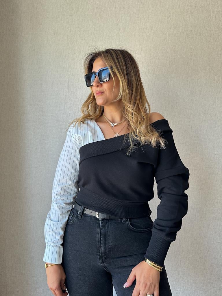 Quzu Verev Kesim Gömlek Kol Sweat Bluz