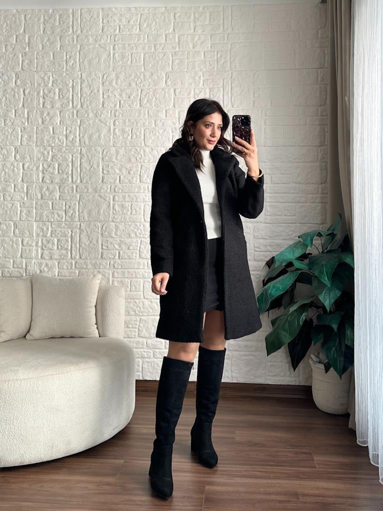 Rahat Kalıp Kaşe Pelüş Astarlı Kaban Siyah