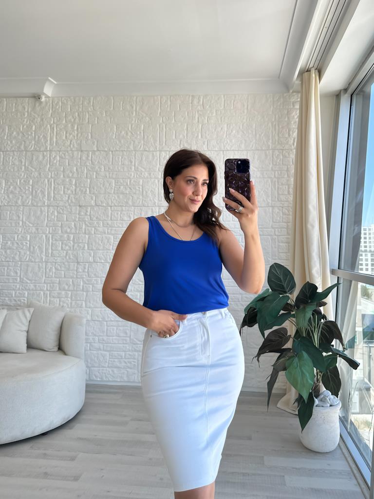 Saks Mavi  Kalın Askılı Dökümlü Premium Modal Atlet Bluz