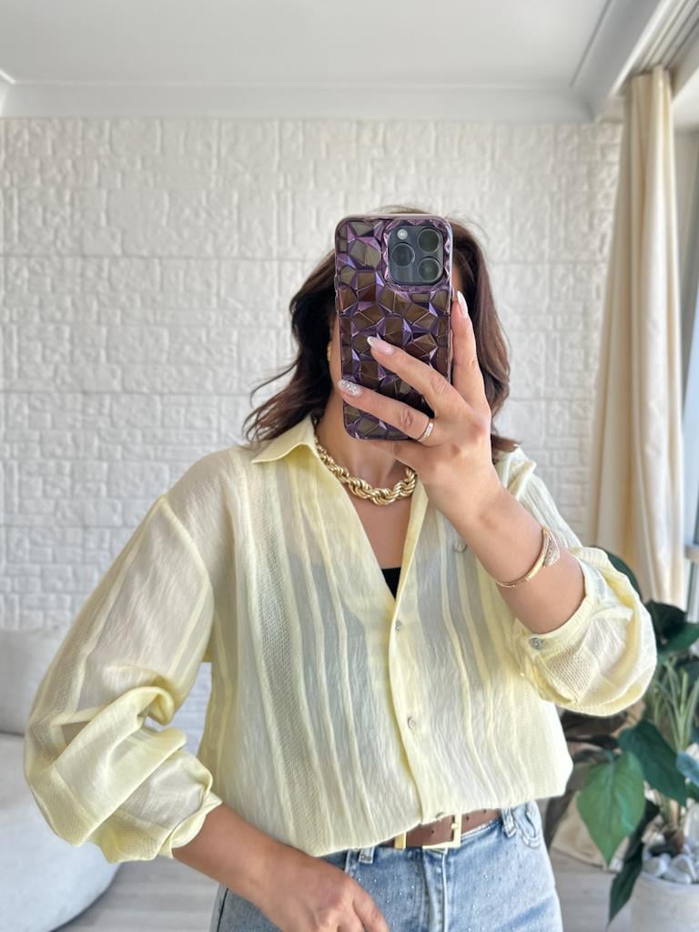 Sarı Jakar Transparan Gömlek