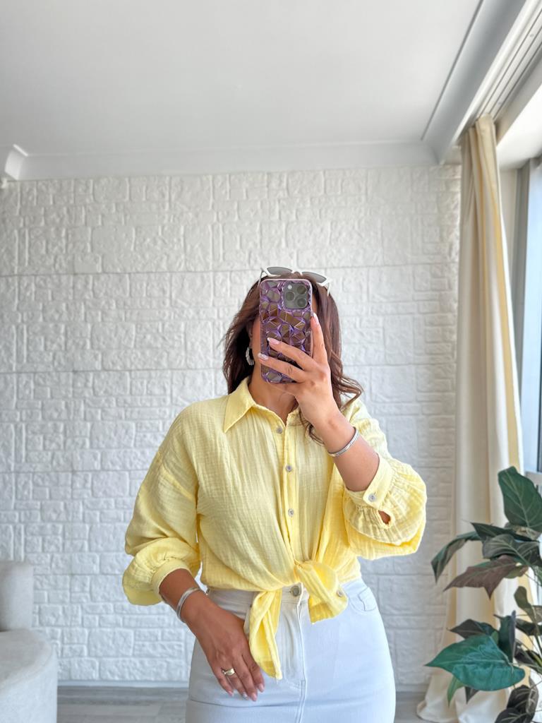 Sarı Müslin Keten Gömlek