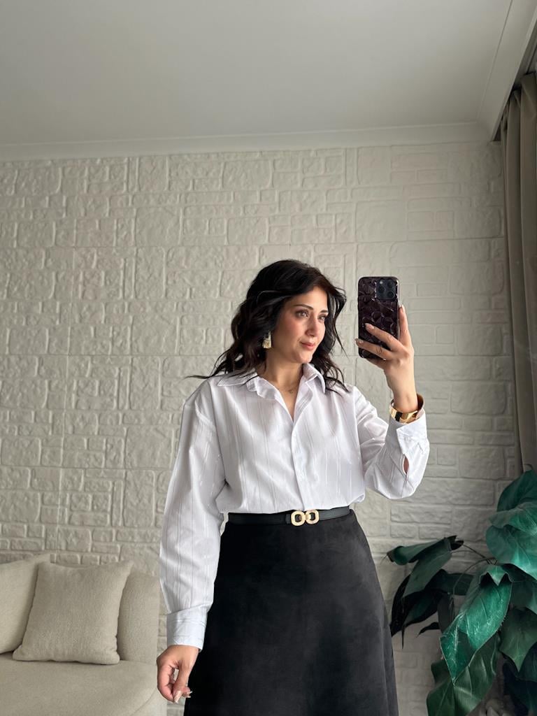 Sim Çizgili Yumuşak Poplin Gömlek Beyaz