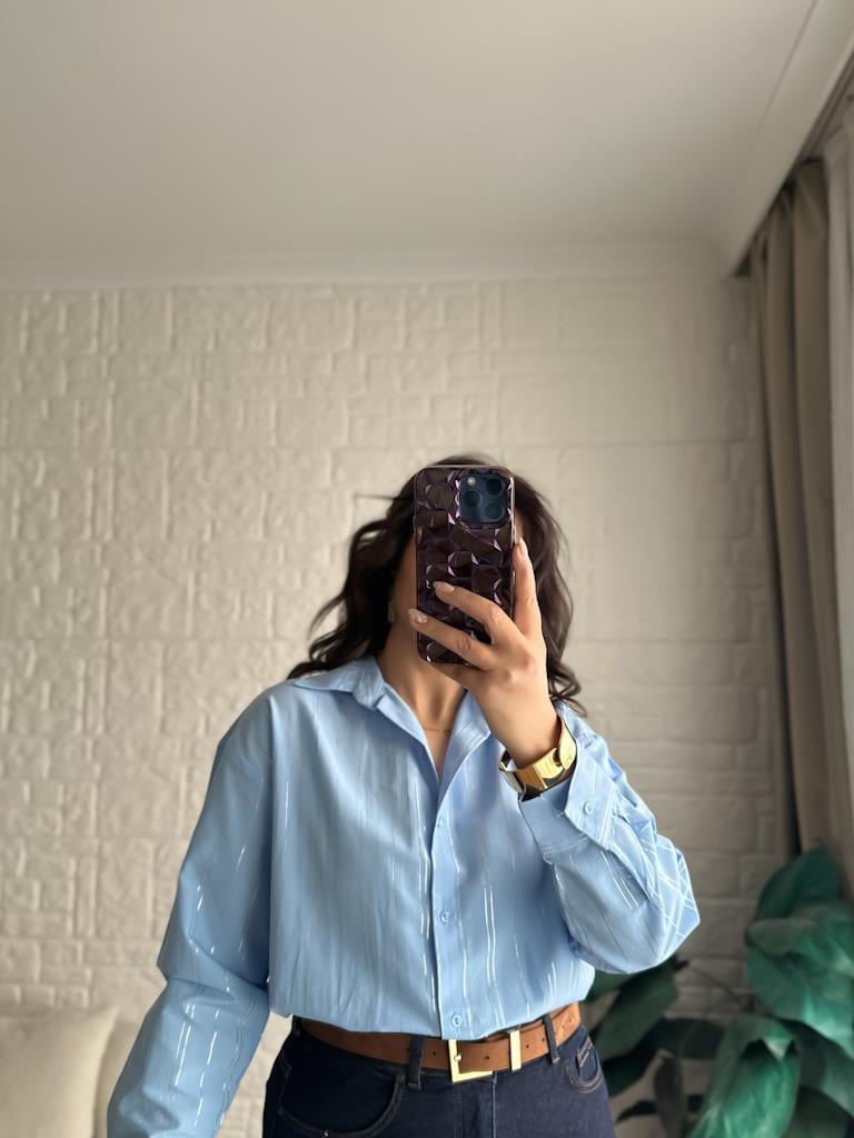 Sim Çizgili Yumuşak Poplin Gömlek Mavi