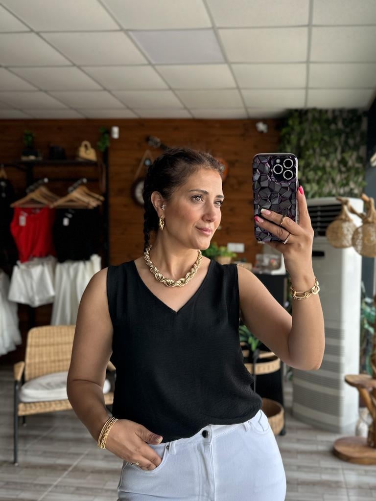 Siyah İthal Aerobin Kumaş Askılı Bluz