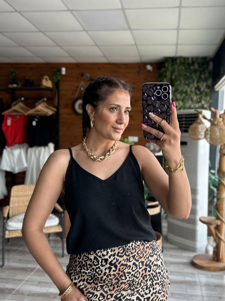 Siyah İthal Aerobin Kumaş Kalın Askılı Bluz