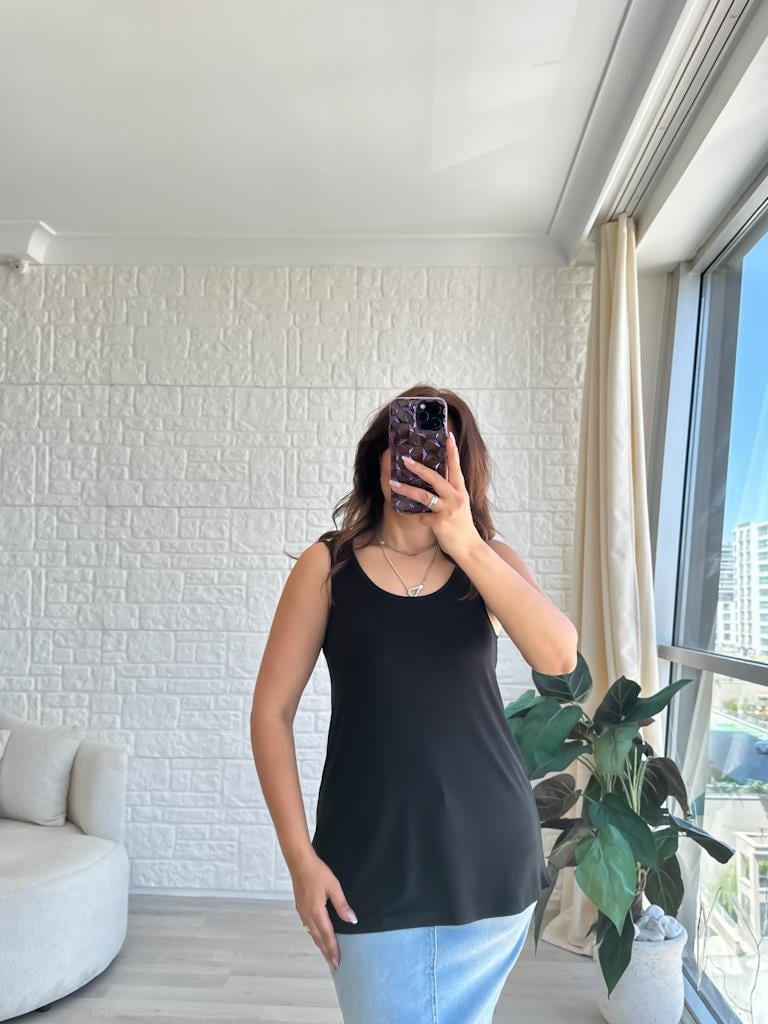 Siyah Kalın Askılı Dökümlü Premium Modal Atlet Bluz