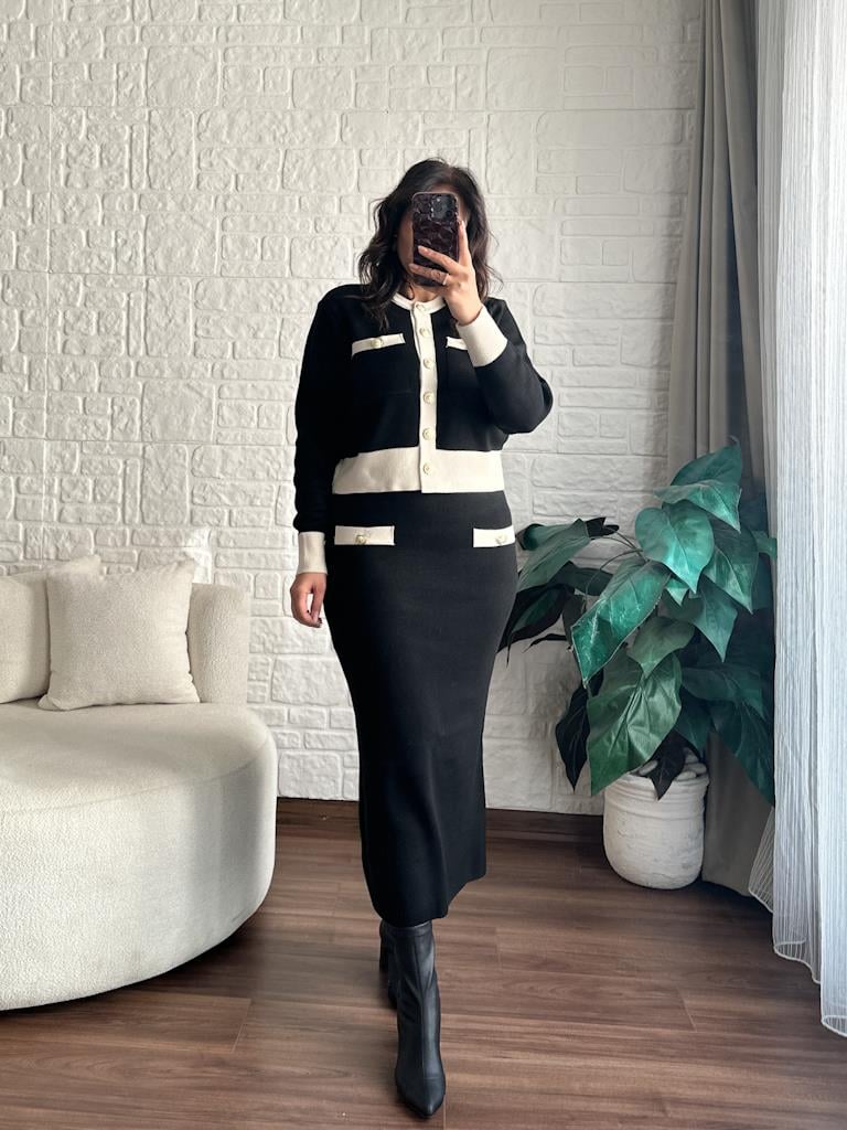 Siyah Uzun Etek Hırka Takım