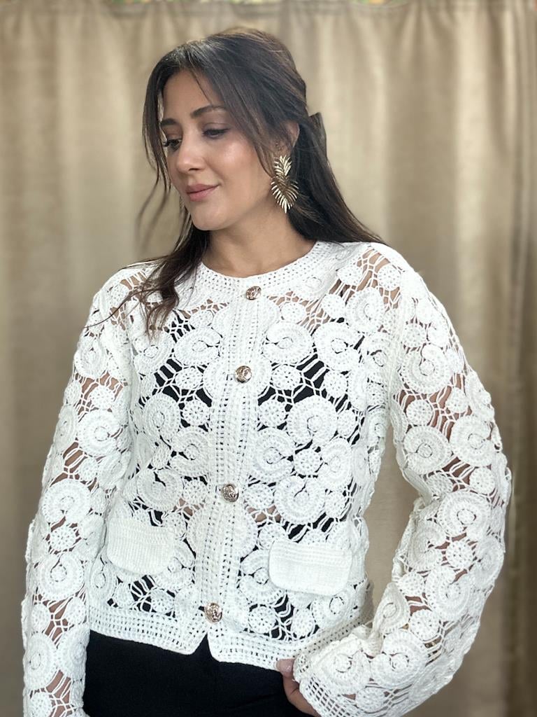 Tasarım Gold Düğme Detay Örme Hırka