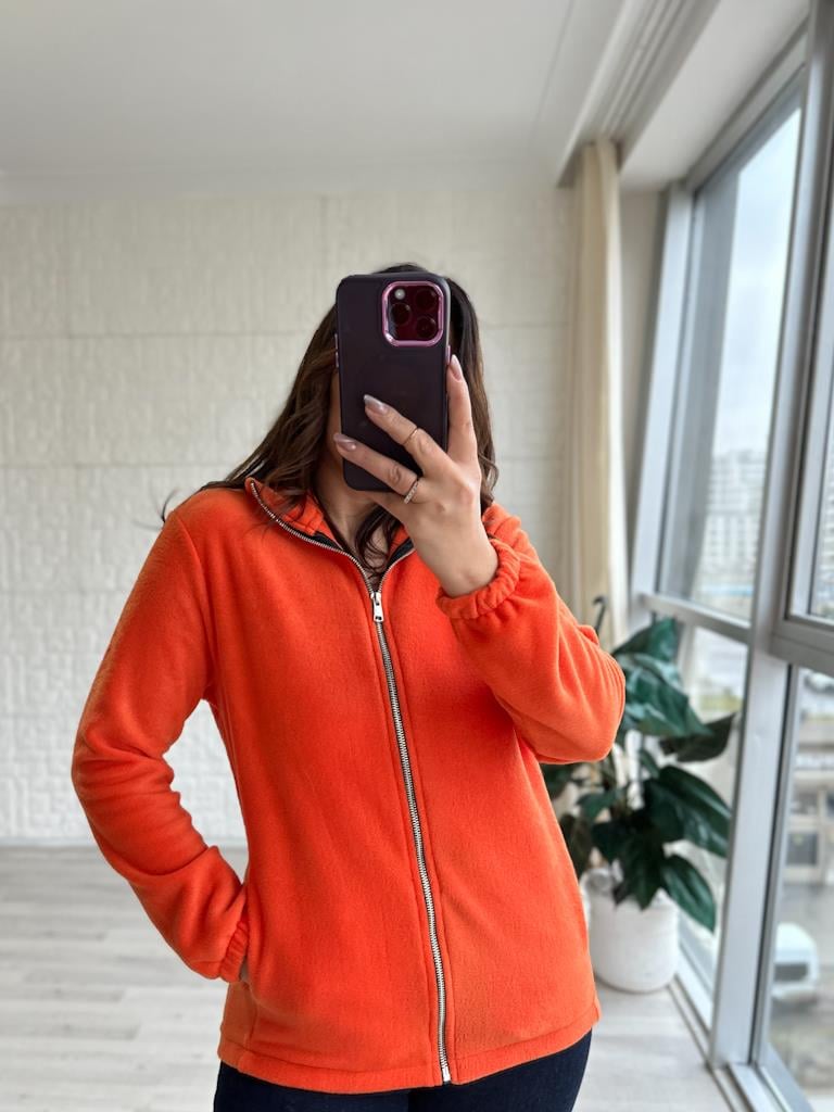 Unisex Model Fermuarlı Polar Sweatshirt Turuncu