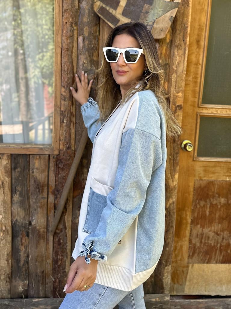 V Yaka Triko Garnilli Tasarım Jean Hırka