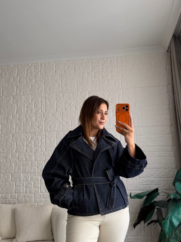Yaka Kol Apoletli Kemerli Oversize Ceket