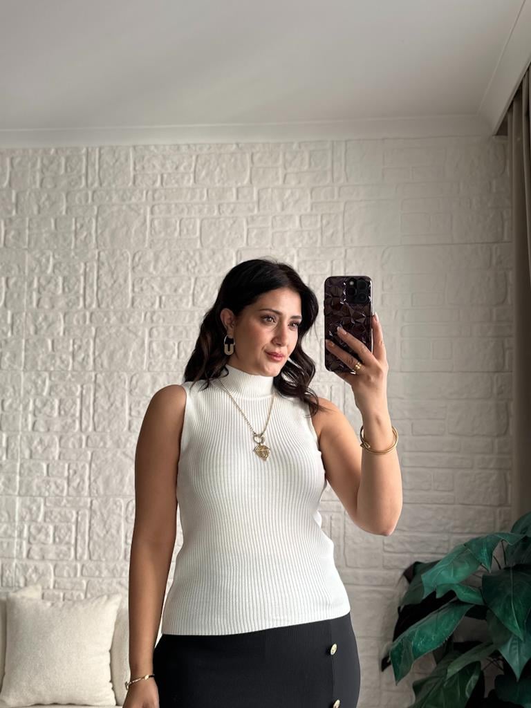 Yarım Balıkçı Full Likralı Triko Bluz Ekru