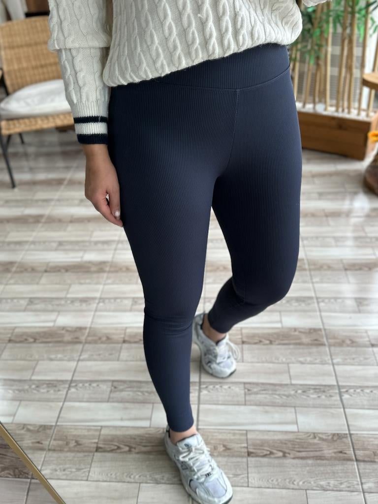 Yüksek Bel Şardonlu Fitilli Tayt Lacivert