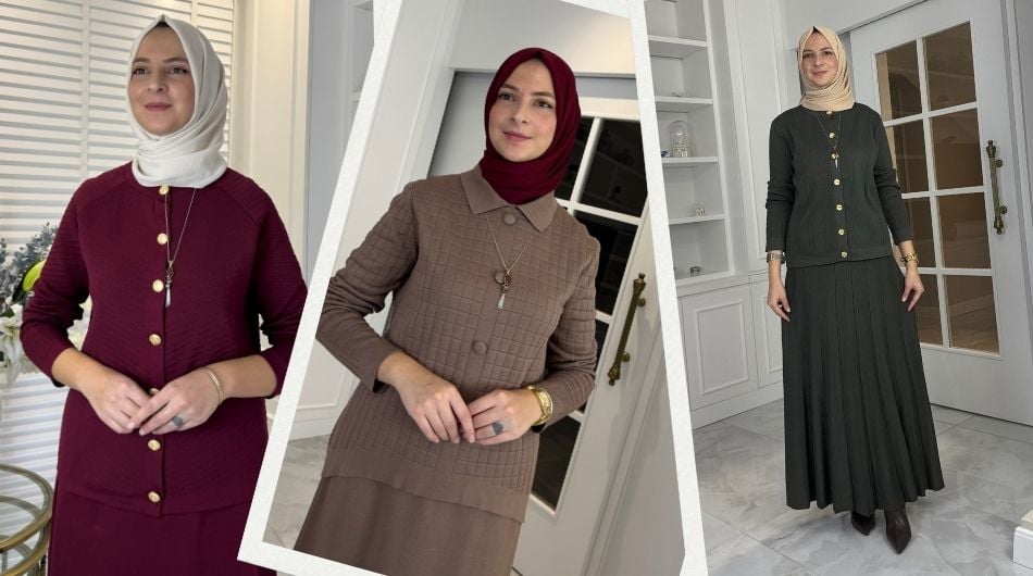 tesettür giyim, triko takım, tesettür takım