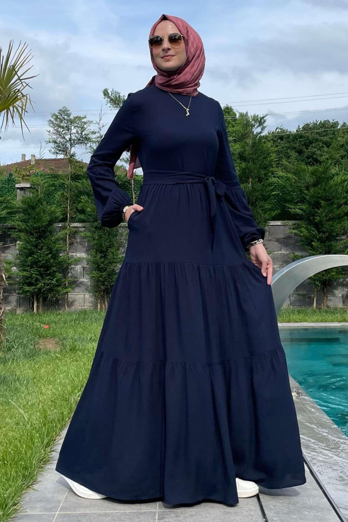 Asil Lacivert Elbise | Rabia Şamlı | Tesettür Giyim, Elbise ve Kadın Giyim Modası