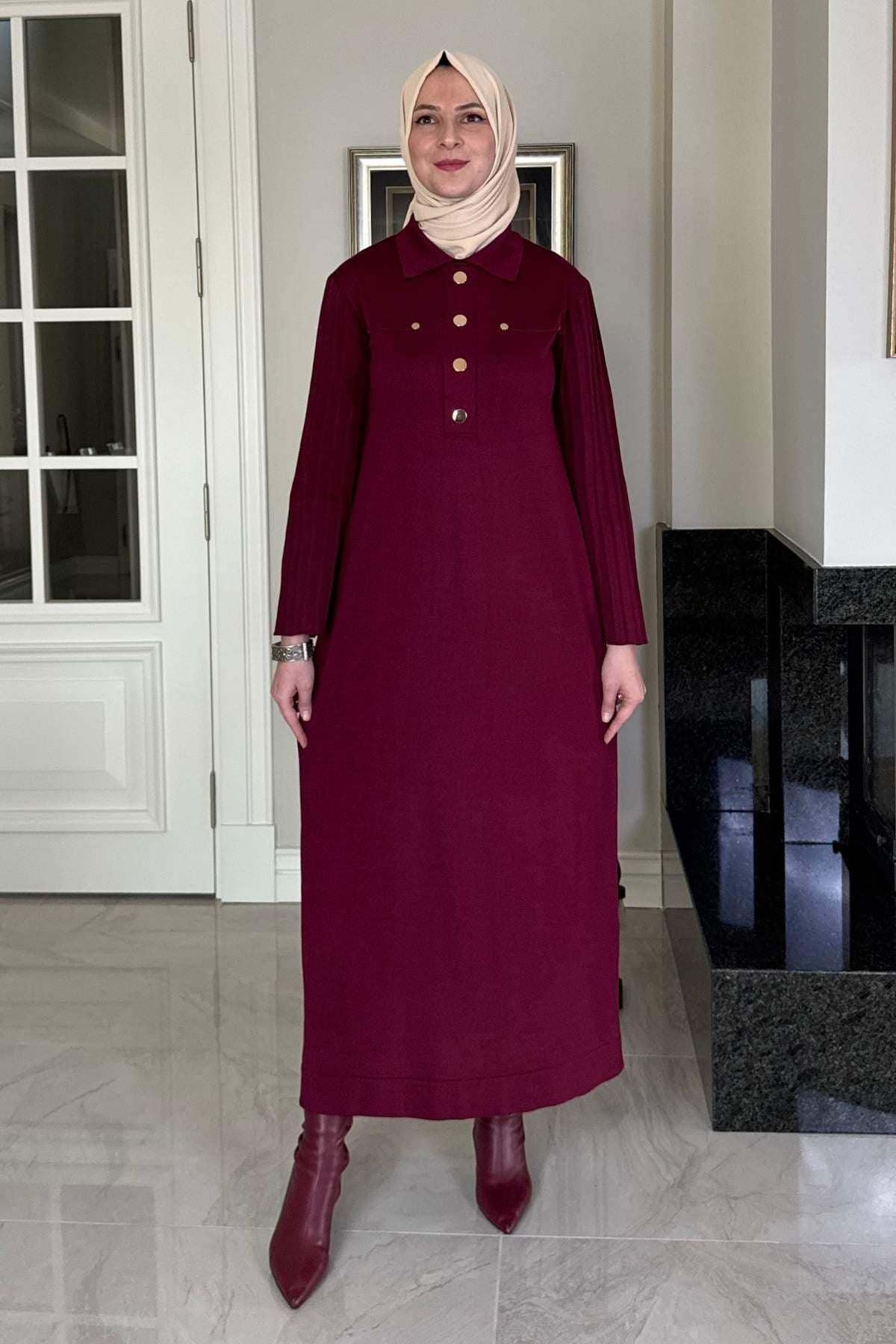 Biricik Kemerli Triko Elbise Taş | Rabia Şamlı | Tesettür Giyim, Elbise ve Kadın Giyim Modası