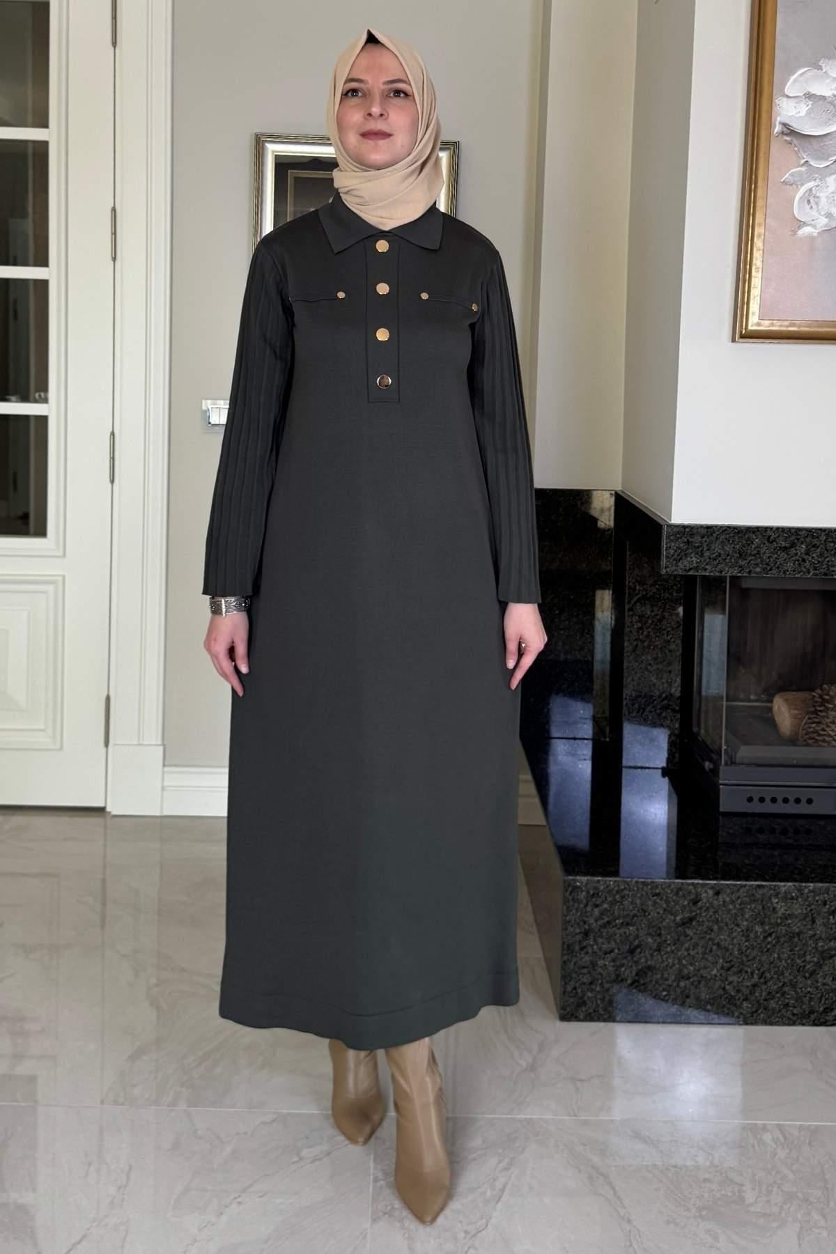 Biricik Kemerli Triko Elbise Taş | Rabia Şamlı | Tesettür Giyim, Elbise ve Kadın Giyim Modası