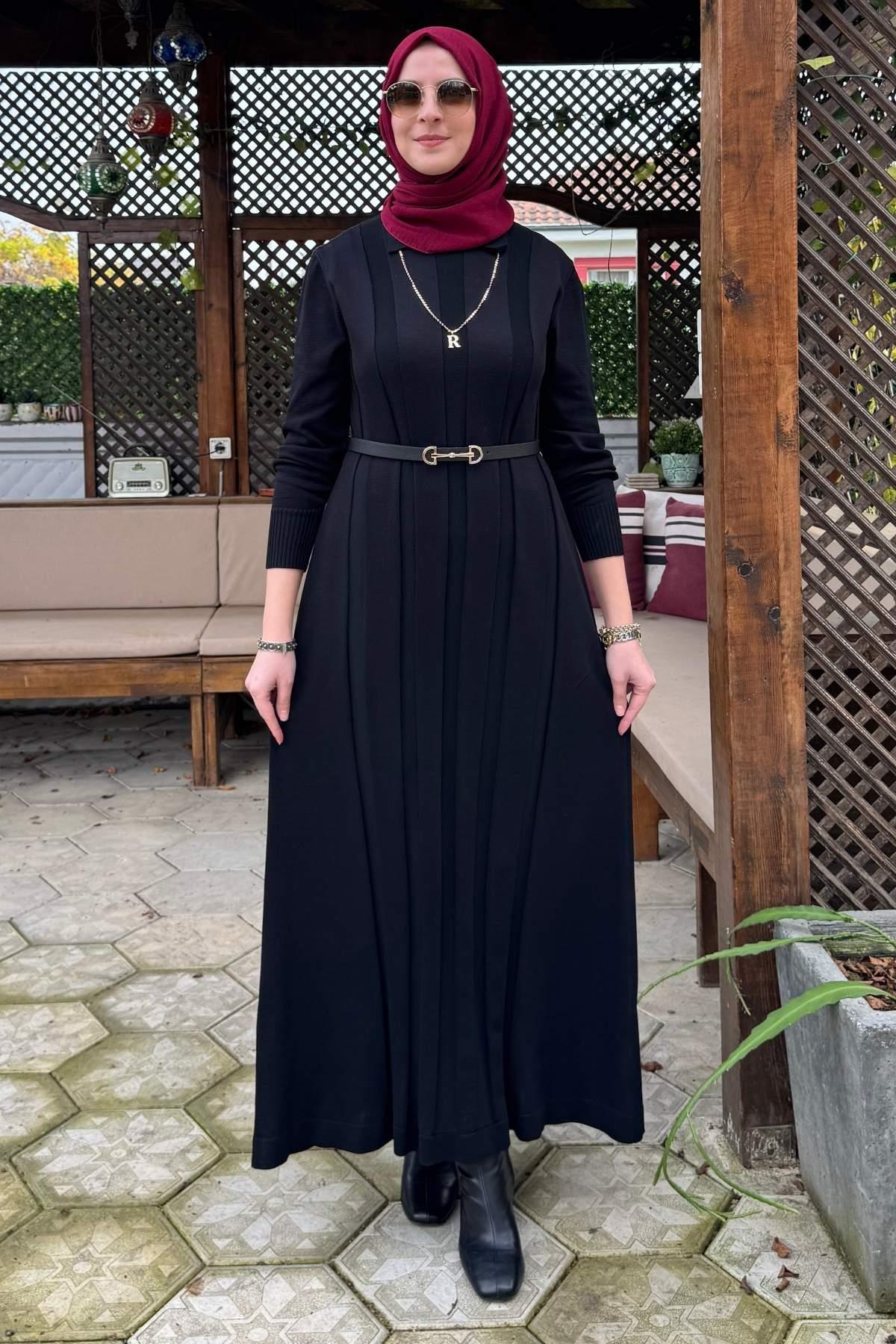 Şölen Fularlı Triko Elbise Acı Kahve | Rabia Şamlı | Tesettür Giyim, Elbise ve Kadın Giyim Modası