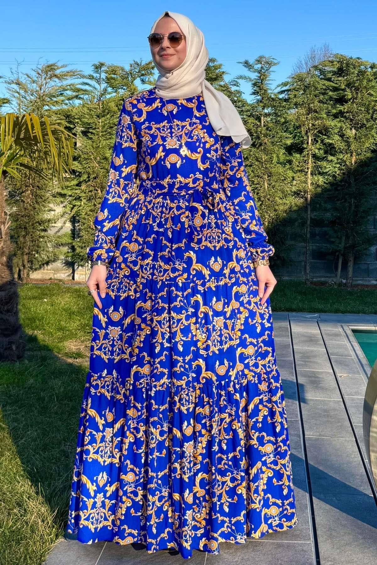 Kot Efektli Elbise Lacivert | Rabia Şamlı | Tesettür Giyim, Elbise ve Kadın Giyim Modası