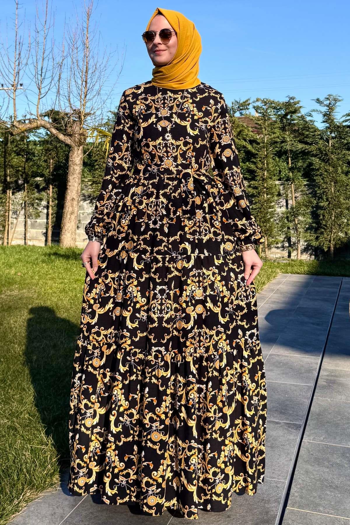 Kot Efektli Elbise Lacivert | Rabia Şamlı | Tesettür Giyim, Elbise ve Kadın Giyim Modası