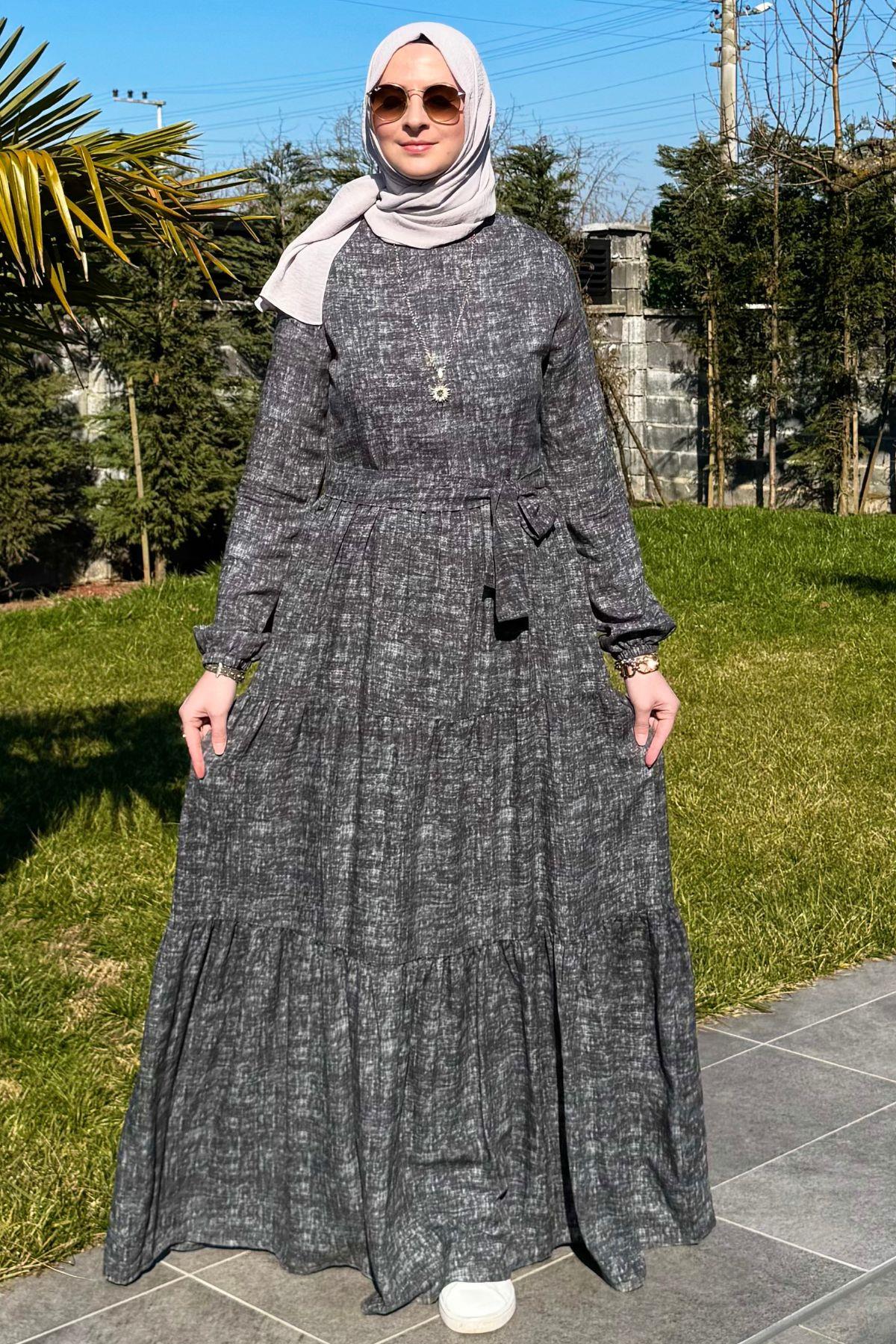 Güzide Yaprak Desenli Elbise Turuncu | Rabia Şamlı | Tesettür Giyim, Elbise ve Kadın Giyim Modası