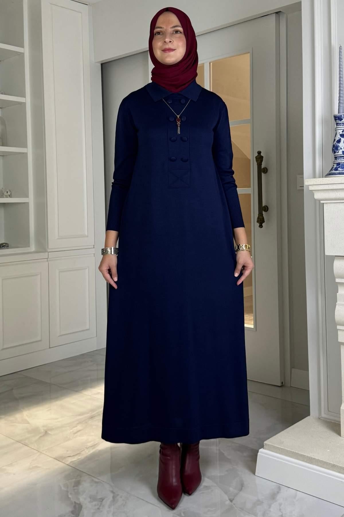 Laçin Triko Elbise Lacivert | Rabia Şamlı | Tesettür Giyim, Elbise ve Kadın Giyim Modası