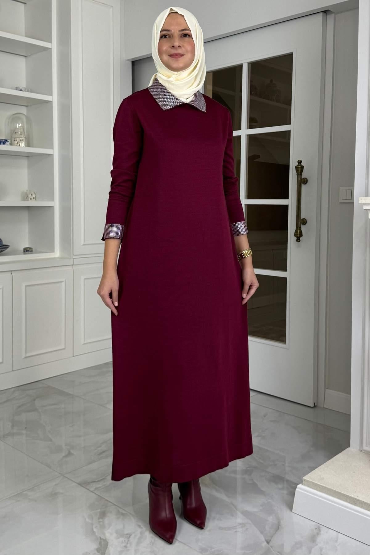 Banu Broşlu Triko Elbise Antrasit | Rabia Şamlı | Tesettür Giyim, Elbise ve Kadın Giyim Modası