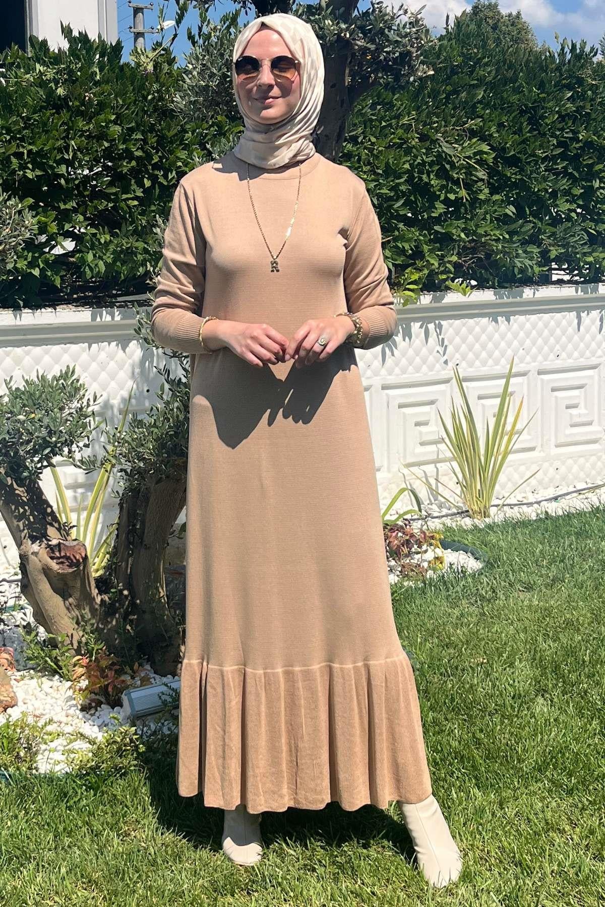 Rüya Sütlü Kahve Triko Elbise | Rabia Şamlı | Tesettür Giyim, Elbise ve Kadın Giyim Modası