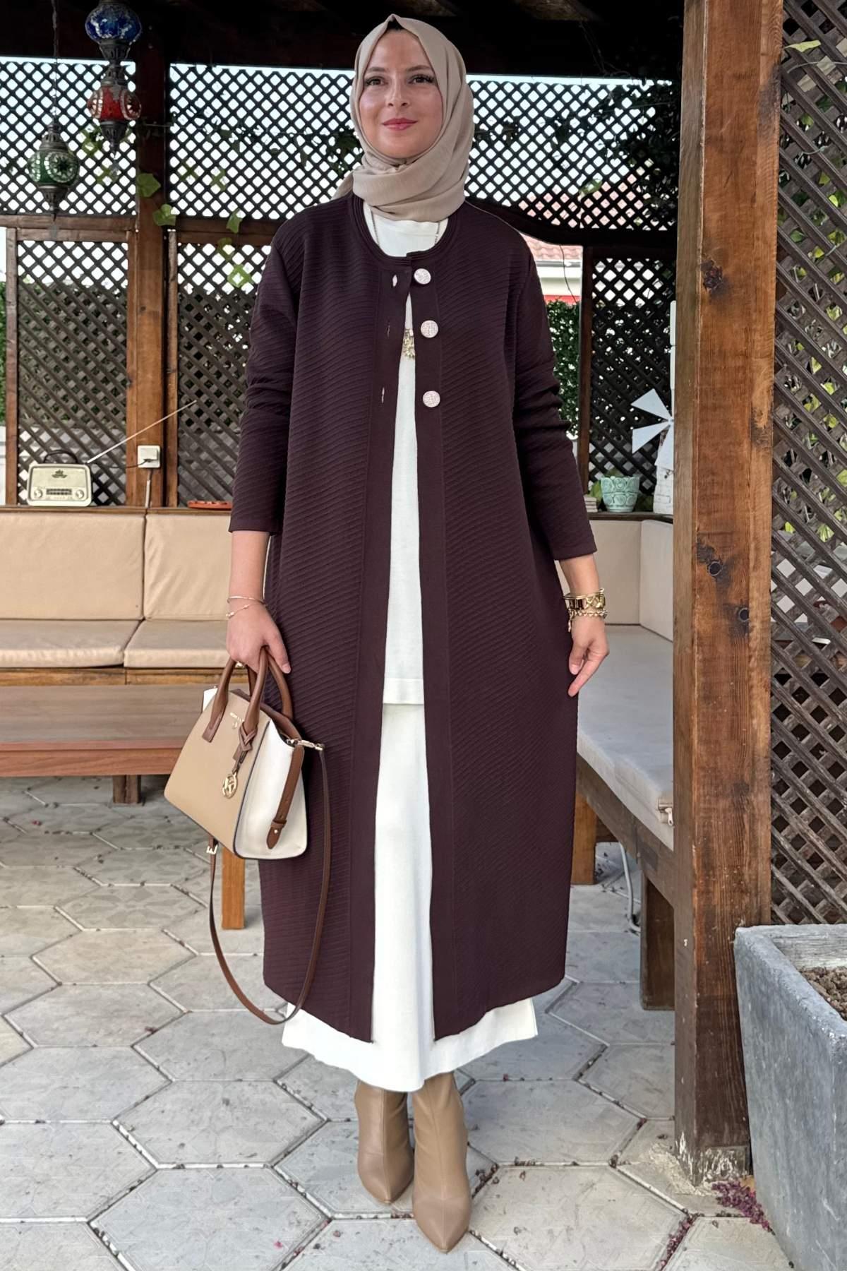 Sinem Çelik Örme Triko Hırka Sütlü Kahve | Rabia Şamlı | Tesettür Giyim, Elbise ve Kadın Giyim Modası