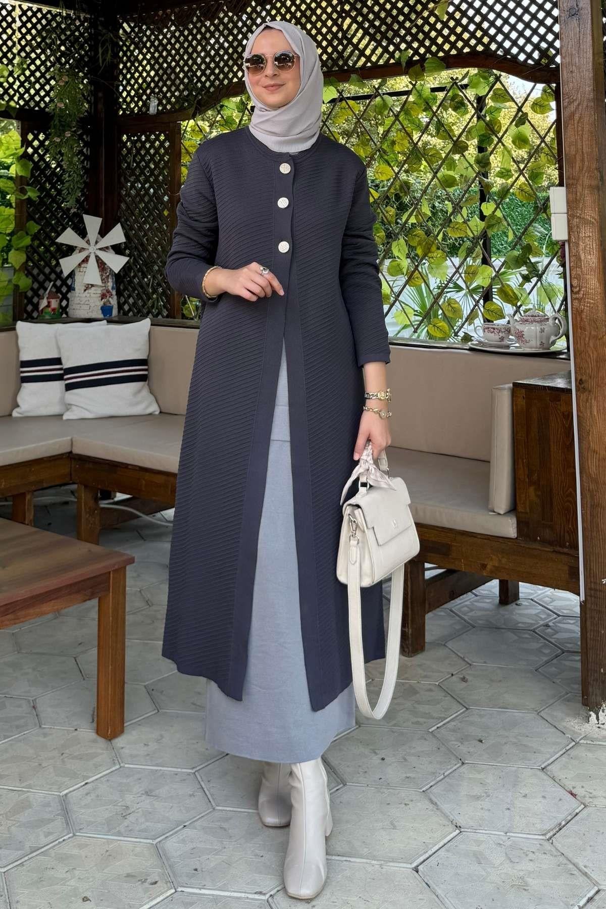 Manolya İndigo Triko Hırka | Rabia Şamlı | Tesettür Giyim, Elbise ve Kadın Giyim Modası