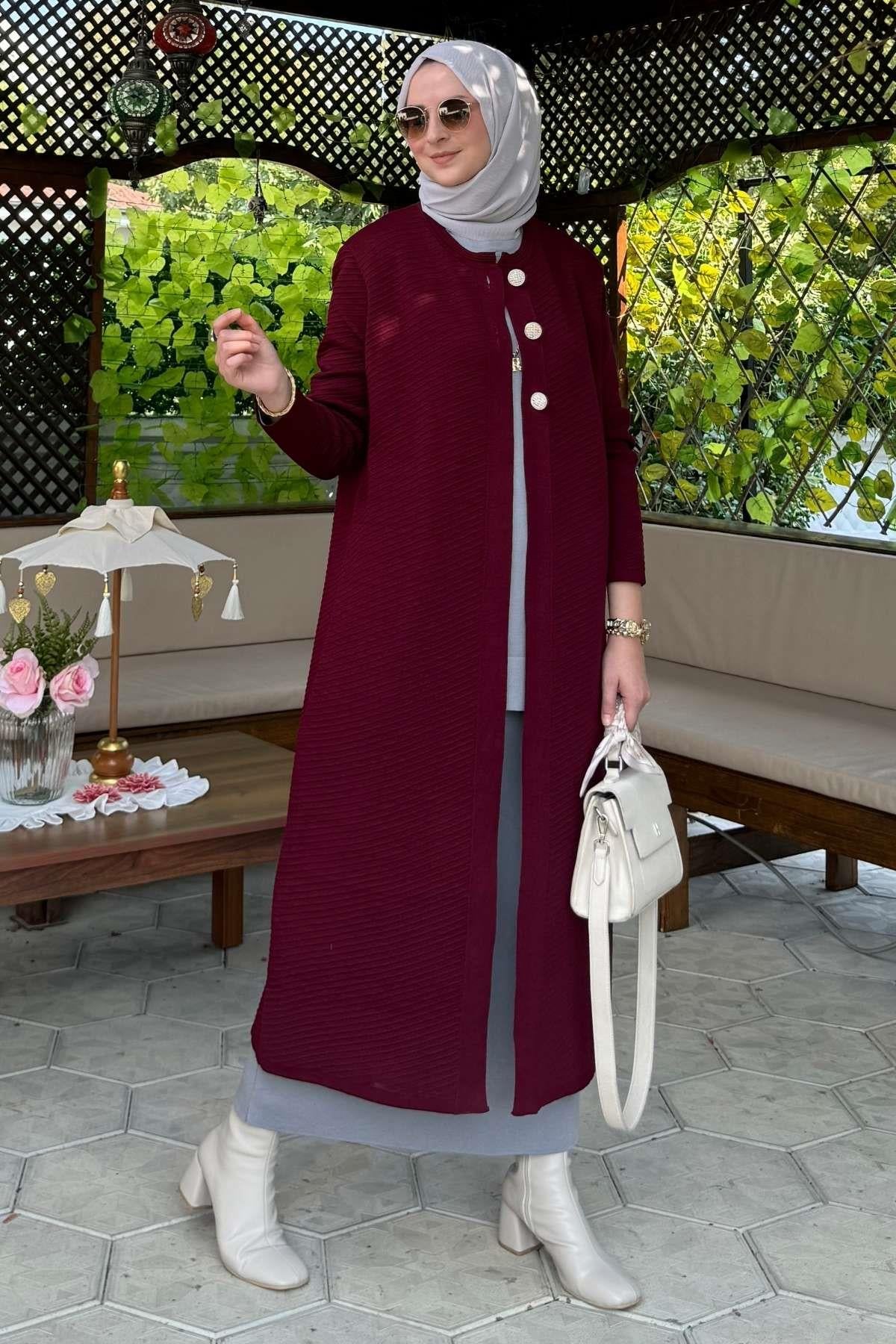 Manolya İndigo Triko Hırka | Rabia Şamlı | Tesettür Giyim, Elbise ve Kadın Giyim Modası