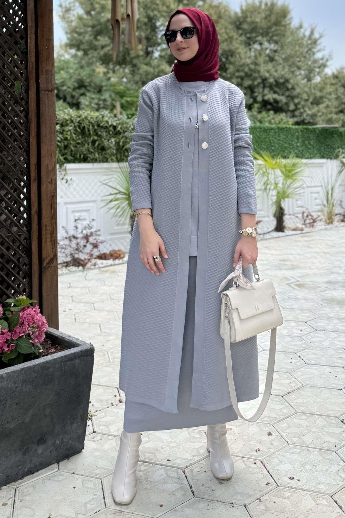 Manolya İndigo Triko Hırka | Rabia Şamlı | Tesettür Giyim, Elbise ve Kadın Giyim Modası