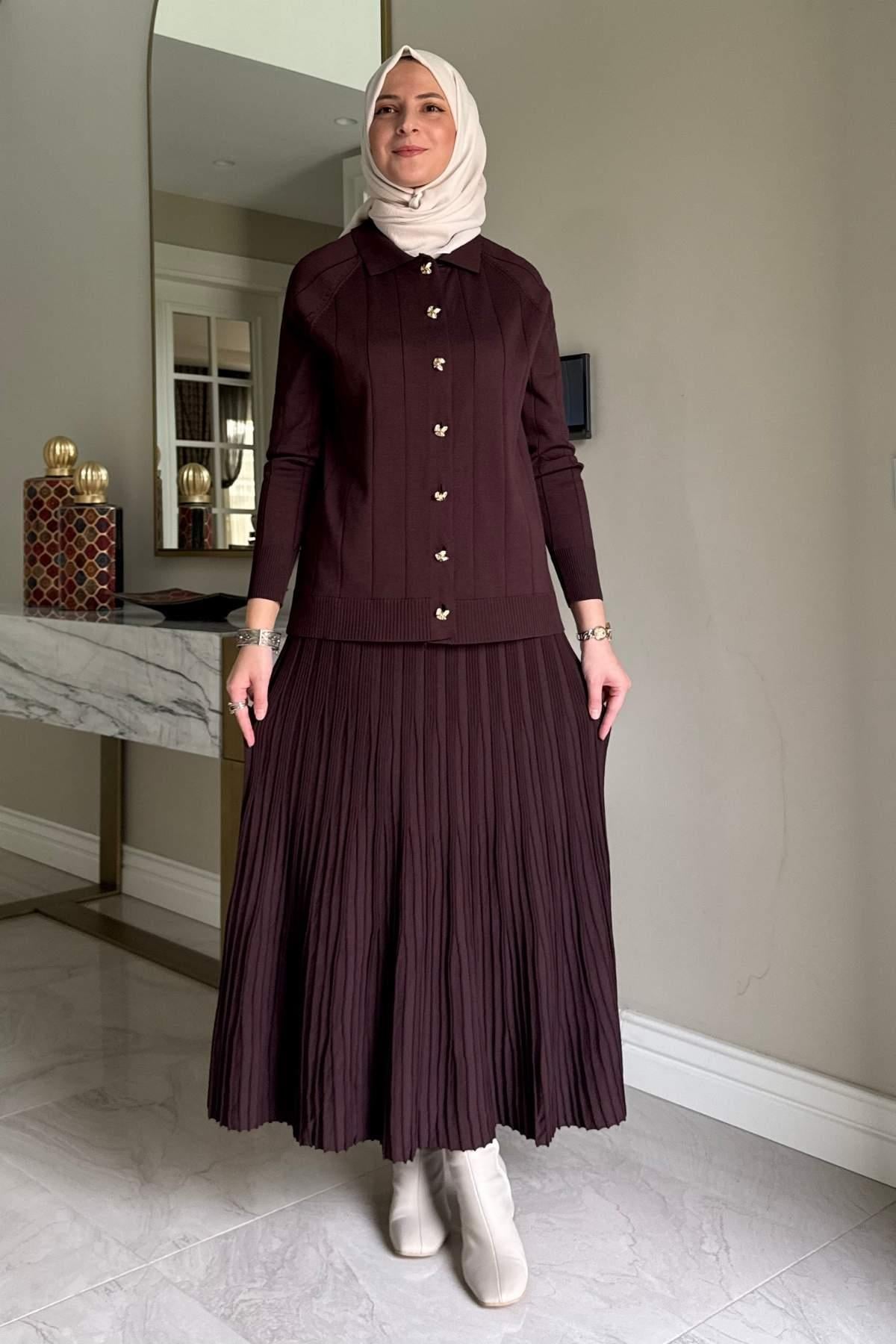 Melis Çelik Örme Triko Takım Sütlü Kahve | Rabia Şamlı | Tesettür Giyim, Elbise ve Kadın Giyim Modası